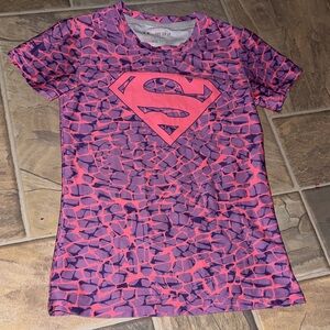 Under Armour Orange and Purple Kids Short Sleeve Tee with Superman Logo